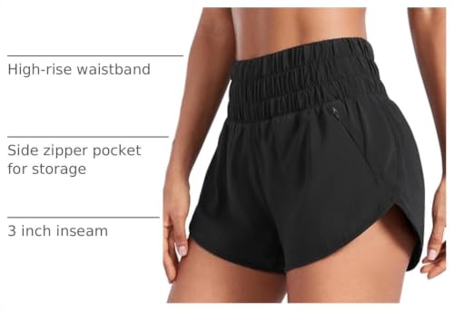 CRZ YOGA Dolphin Running Shorts 3-Inch - Medium Black, Quick-Dry & Soft