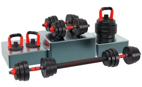 Emza Fitness Adjustable Dumbbells/Barbell/Kettlebell, 22lb/33lb/44lb/66lb/88lb, 10kg/15kg/20kg/30kg/40kg, Push-Up Stand, Home Gym Equipment for Men and Women (88, Pounds), Red/Black
