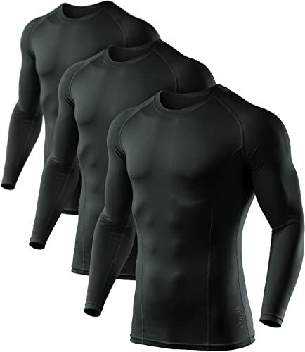 Men's UPF 50+ Long Sleeve Compression Shirt Water Sports Rash Guard 3 Pack Large Black