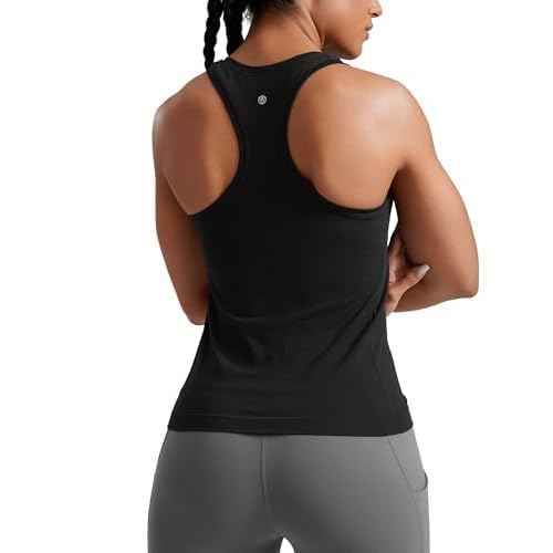 CRZ YOGA Seamless Racerback Tank Tops for Women - Gym Workout Athletic Running Sleeveless Shirts Breathable Scoop Neck