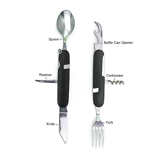 6-in-1 Multi-Function Camping Utensil Set Black + Green Detachable Spoon Fork Knife