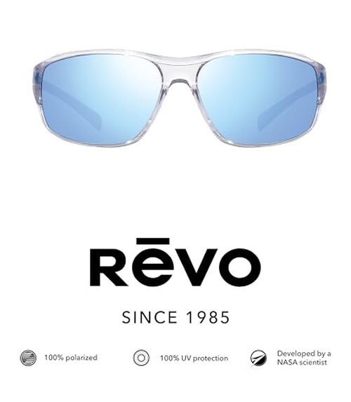 Revo Vertex Polarized Sunglasses | Lightweight Wraparound Profile | Sporty Rectangle Frame | Crystal Frame/Blue Water Lens