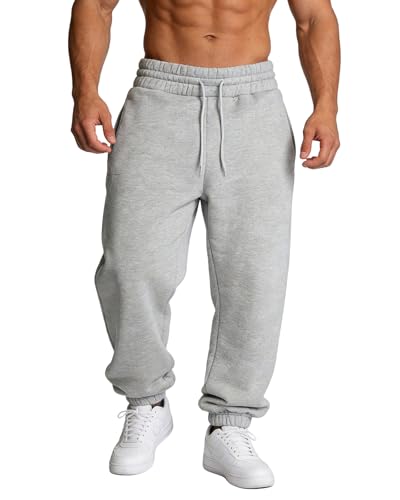 Lasjixion Men's Tapered Jogger Sweatpants Large Light Grey with Pockets
