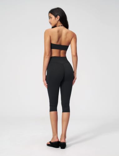 ABOCIW Capri Workout Sets for Women Small Black V Neck Sports Bra High Waist Leggings