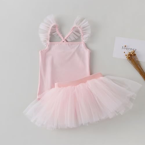 Girls Ballet Leotard with Removable Tutu Skirt Dance Outfit - Pink, 4-5T