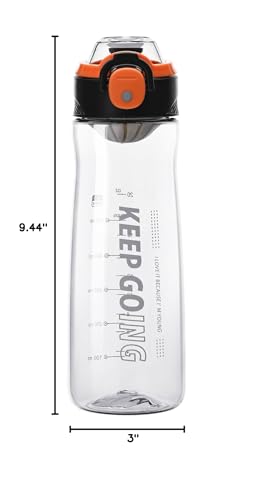 Doseno Clear Water Bottle 27 oz Reusable Plastic Sports Bottle with Filter – Black