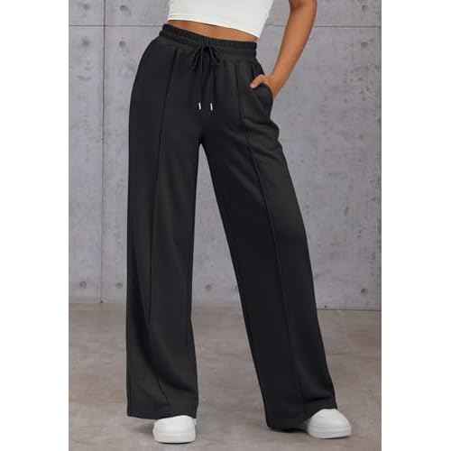 ATHMILE Womens Wide Leg Sweatpants High Waisted Baggy Pants Fashion Teen Girl Drawstring Athletic Joggers