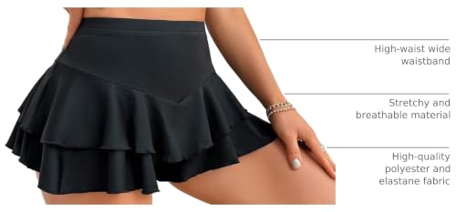 Women Ruffle Booty Cheeky Shorts Flowy Rave Skorts - Black Small