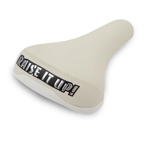 SE Raise It Up BMX Seat - White BMX Bike Saddle with Chromoly Rails
