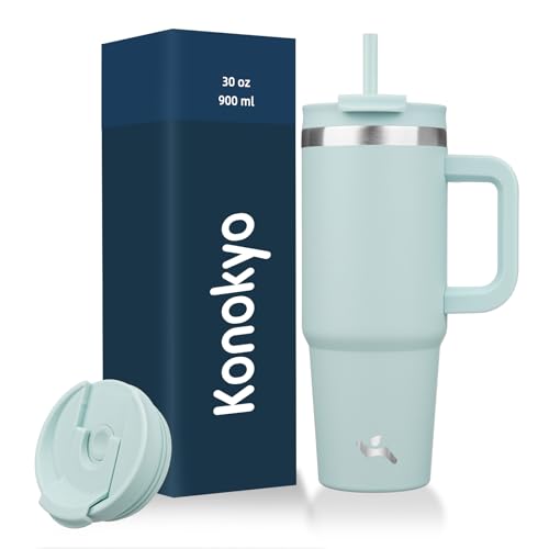 Insulated 30oz Water Bottle with Handle and Straw Lid - Blue Haze