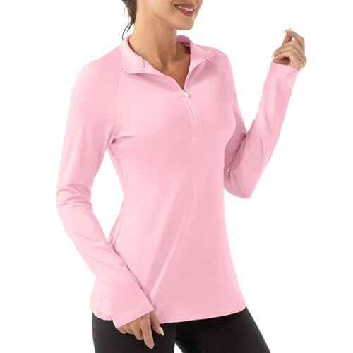 FKEEP Women's Polo Shirts Long Sleeve UPF 50+ Sun Protection Tennis Golf Workout Tops Sport Zipper V Neck