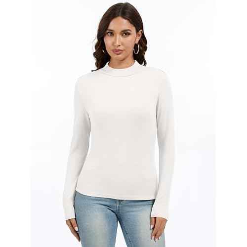 Women's Knitted Rib Mock Neck Long Sleeve Tshirt Fall Fashion Basic Thermal Underwear Tops Winter Clothes 2025