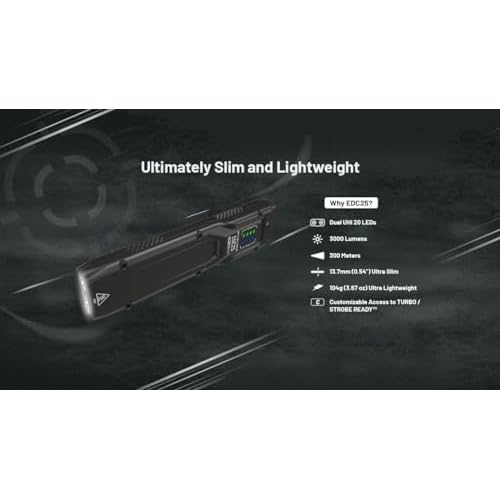 NITECORE EDC25 - Nitecore EDC25 3000 Lumen Ultra Slim EDC Flashlight 3000 Lumen w/Eco-Sensa USB-C Charging Cable