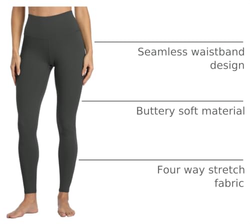 Large Charcoal Grey Workout Leggings with 28 Inch Inseam - High Waisted Tummy Control