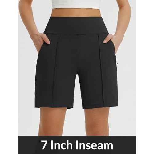 baleaf Women's 7 Inch Bermuda Long Shorts with Zipper Pockets High Waisted Athletic Shorts Walking Dressy Casual Loose