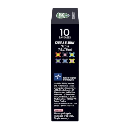 Curad Performance Series Antibacterial Elbow & Knee Bandages 10 Pack - 3x3 Inches