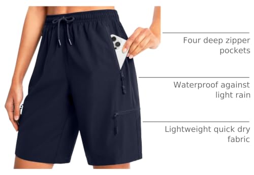 Women's 7/9 Inch Cargo Hiking Shorts with Zipper Pockets - Medium Navy, 9 Inch