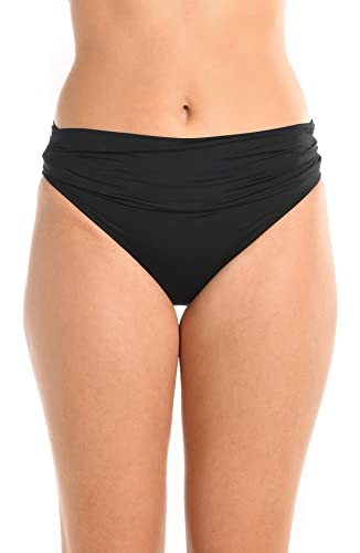 Island Goddess Black Shirred Band Hipster Bikini Bottom - Size 8