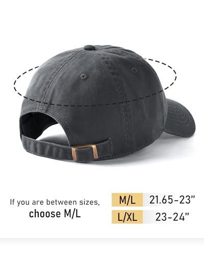Unisex Vintage Washed Cotton Baseball Cap - Grey Medium-Large Dad Hat