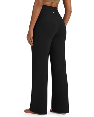 Women's Wide Leg Yoga Pants with Pockets - Medium Black - BareFeel G4Free
