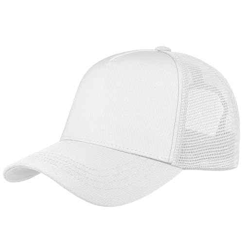 Falari 5-Panel Mesh Baseball Cap, Trucker Hat, Structured Plain Design, Cotton, Adjustable Size