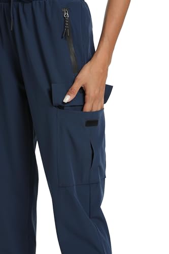Women's Cargo Hiking Pants with 4 Pockets - Lightweight Water-Resistant, Large, Navy Blue