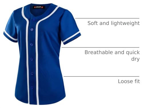 Women's Baseball Jersey Softball Button-Down Shirt - Medium Blue