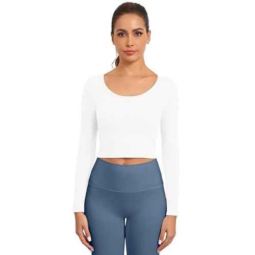 Women's Long Sleeve Crop Tops Scoop Neck Lightweight Workout Slim Fit Going Out Gym Yoga Shirts