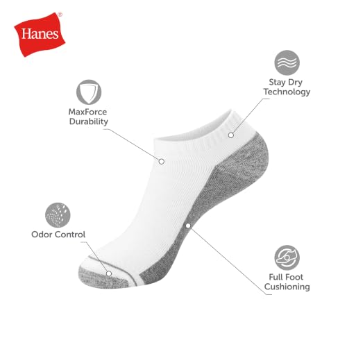 Hanes Men’s Max Cushion Low Cut Socks 12 Pair Pack - White & Black