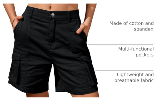 IVIR Bermuda Shorts for Women Cargo Shorts Knee Length 6 Pockets Elastic Waist Long Summer Casual XX-Large Black