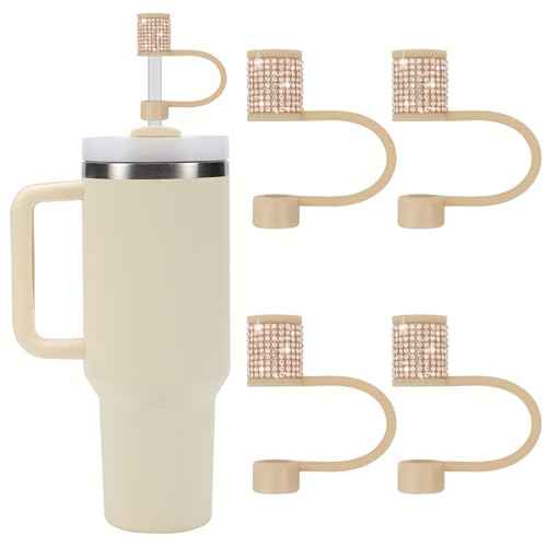 Stanley Cup Accessories Set, 4 Pcs Bling Diamond Straw Cover, Straws Cap for Stanley 30&40oz with Tumblers, 0.4in Lid Accessories for Tumblers, Straw Topper for 10 mm Straws (4Pcs Champagne)