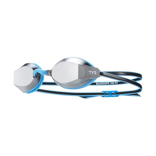 Youth Racing Swim Goggles Black Ops 140 EV Mirrored Competition Goggles - Wide Vision, Anti-Fog, UV Protection, Silver/Blue/Black