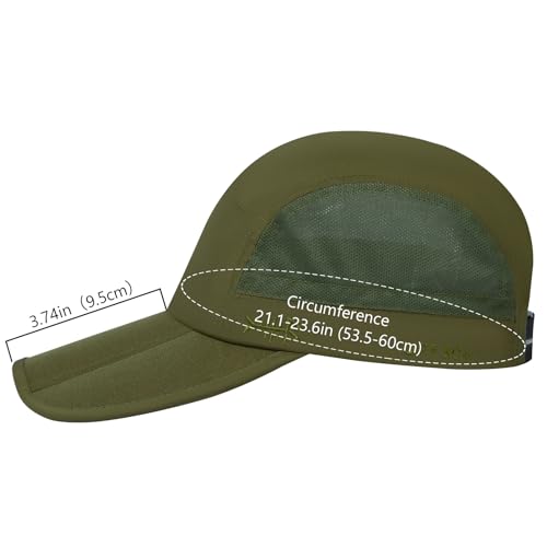 Folding Fishing Hat UPF 50+ Water-Resistant Baseball Cap for Men Women - Olive Green, One Size