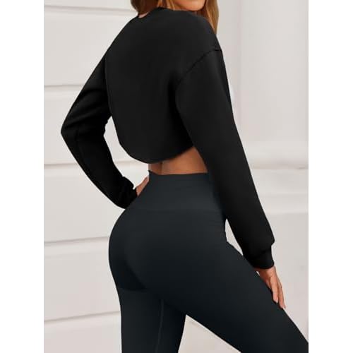 Yousify Womens Cropped Sweatshirt Shrugs Long Sleeve Workout Gym Cover Ups Bolero Shrug Y2k Super Crop Tops