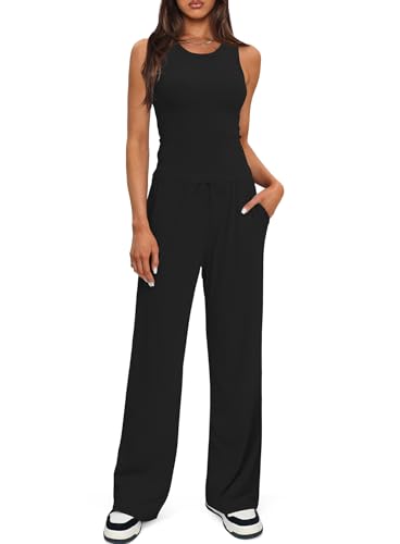 Women's Summer Lounge Sets Sleeveless Matching Outfits Black 28-29 Inseam Medium