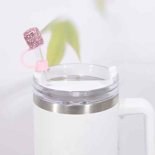 Bling Rhinestones Straw Cover Set - 4 Pack Straws Cap for Stanley 30&40oz Tumblers, Includes Pink & Silver, Silicone Straw Toppers for Water Bottle Accessories