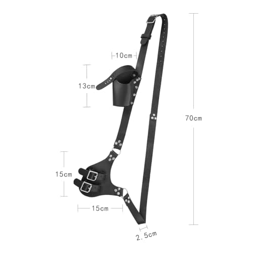 Black Renaissance Faux Leather Shoulder Sword Strap Holder with Double Scabbard - Pirate Medieval Costume Accessory