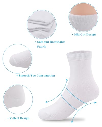 Kids Socks 12 Pairs Crew Socks for Boys Girls 4-6 Years White Black Gray - Duufin