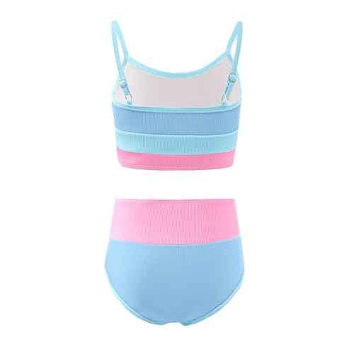 Haloumoning Girls Swimsuits Bikini Set Adjustable Straps Two Piece Color Block Girls' Swimwear with Chest Pad 5-14 Years