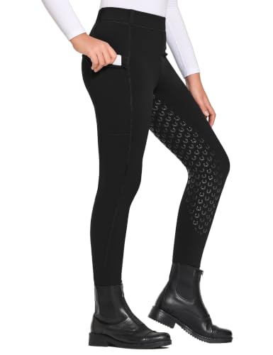 Girls Winter Riding Pants Fleece-Lined Breeches - Large Black