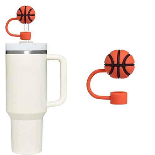 Basketball Straw Cover for Stanley 40&30 Oz Cup, 10mm Silicone Straw Covers Cap for Stanley Cup Accessories, Cute Topper for Tumblers, Cap Stopper for Reusable Tip Lids (Sports)