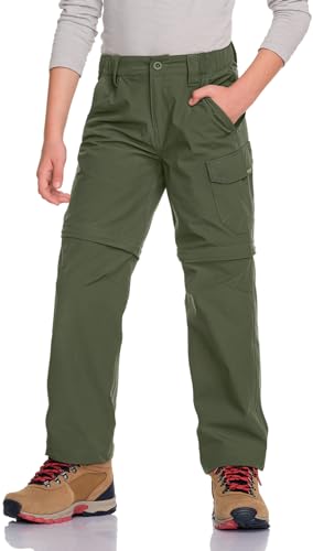 Kids Youth Hiking Cargo Pants Large Trek Army Green UPF 50+ Quick Dry Convertible