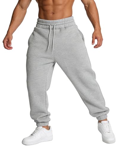 Lasjixion Men's Tapered Jogger Sweatpants Large Light Grey with Pockets