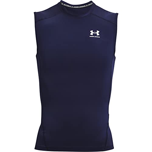 Under Armour Men's HeatGear Compression Sleeveless T-Shirt - Medium / Midnight Navy/White