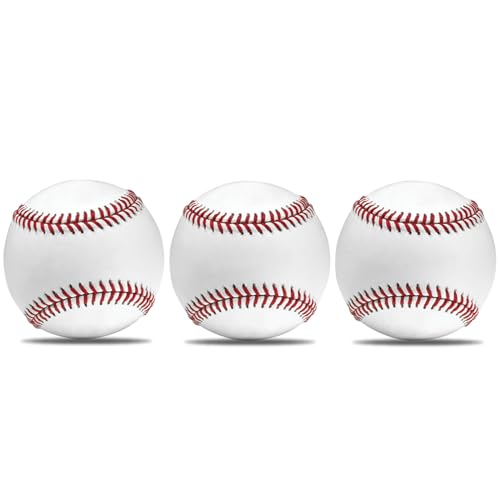 KRTOYUST Hard Baseball Balls - 3 Pack, Official Size 9 inch Composite Leather