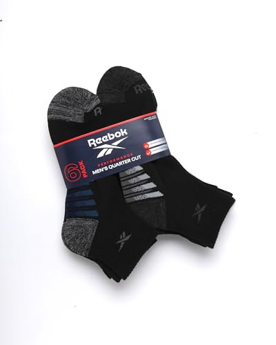 Reebok Men's Quarter Socks with Arch Support - Black 6 Pack