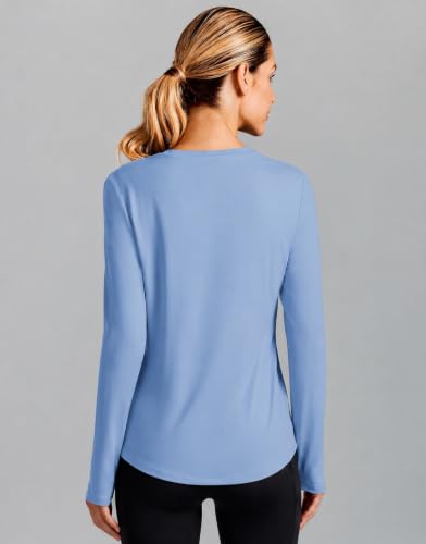 PINSPARK Women's Long Sleeve Workout Top - Medium Blue Athletic Hiking Shirt