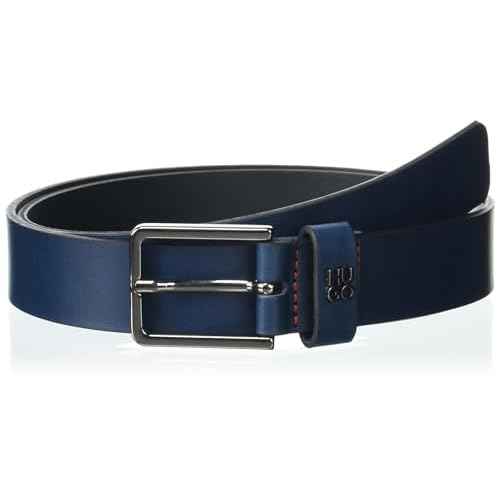 HUGO mens Stacked Logo Thin Buckle Leather Belt