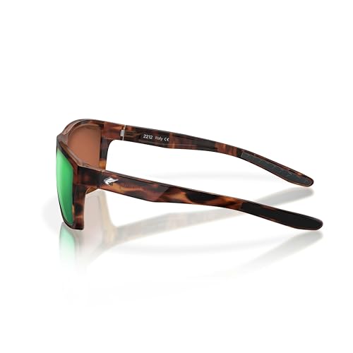 Fin-Nor Men's Rectangular Sunglasses, Green/Copper Glass Lens-Matte Tea Tortoise Frame, L/XL