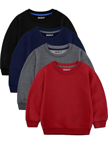 Toddler Boys Sweatshirts 4 Pack - Long Sleeve Cotton Shirts for 2T-6Y, Black, Dark Gray, Navy Blue, Red, 5T Variation